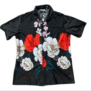 Vtg Malihini Black Hawaiian shirt Sz L